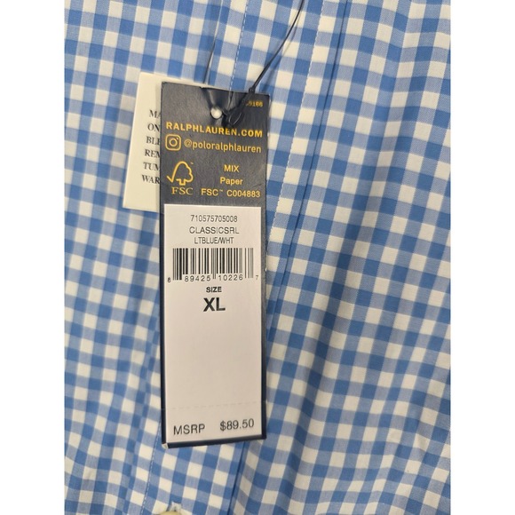 Ralph Lauren Button Down Shirt Mens XL Gingham Check Light Blue White LS NWT $89 - Picture 2 of 12